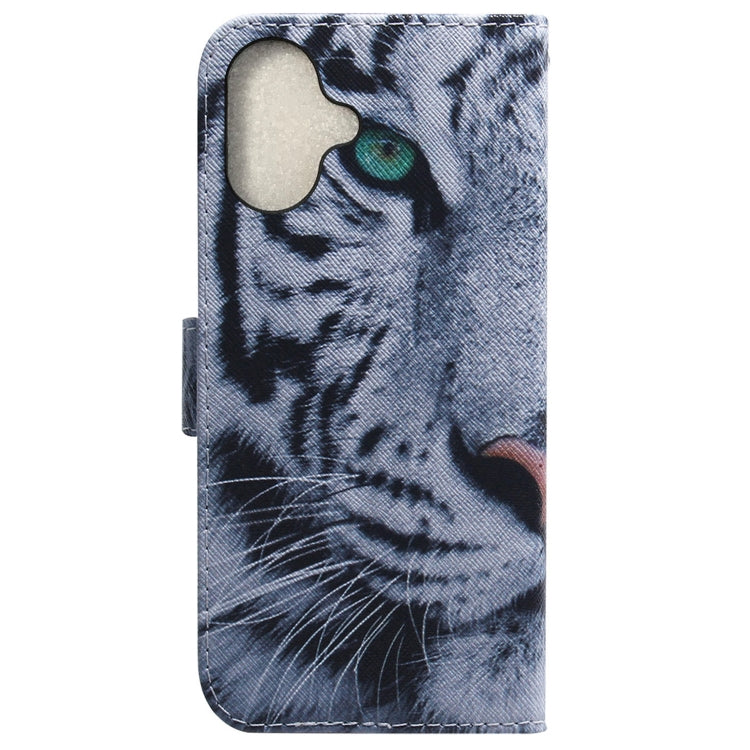 For iPhone 16 Coloured Drawing Flip Leather Phone Case(Tiger) - iPhone 16 Cases by PMC TechLife | Online Shopping South Africa | PMC TechLife | Buy Now Pay Later Mobicred