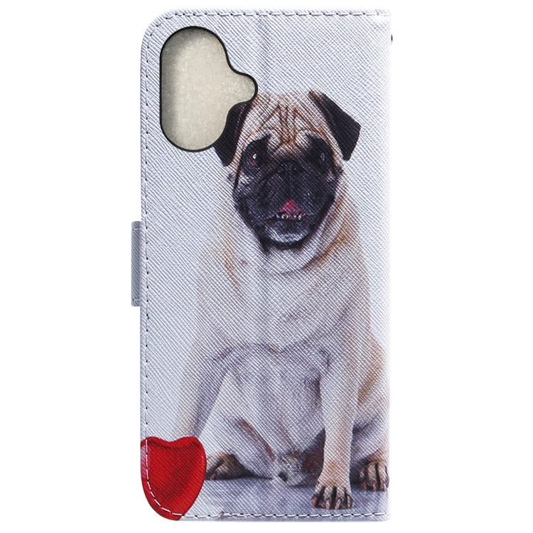 For iPhone 16 Coloured Drawing Flip Leather Phone Case(Pug) - iPhone 16 Cases by PMC TechLife | Online Shopping South Africa | PMC TechLife | Buy Now Pay Later Mobicred