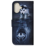 For iPhone 16 Coloured Drawing Flip Leather Phone Case(Wolf and Dog)