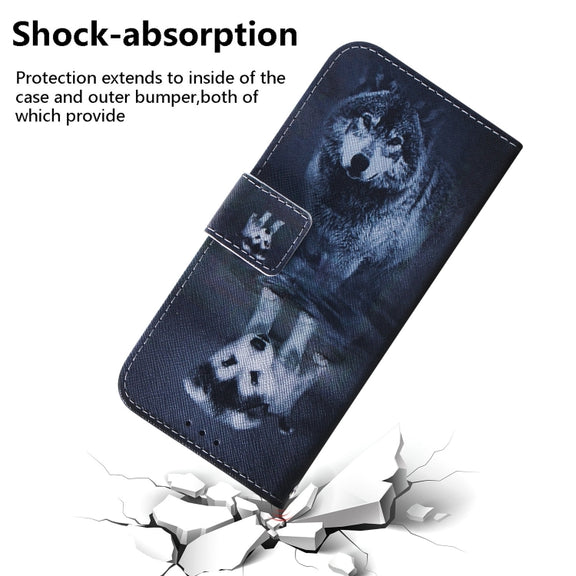 For iPhone 16 Coloured Drawing Flip Leather Phone Case(Wolf and Dog)