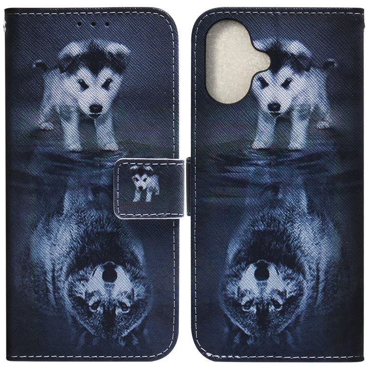 For iPhone 16 Plus Coloured Drawing Flip Leather Phone Case(Wolf and Dog) - iPhone 16 Plus Cases by PMC TechLife | Online Shopping South Africa | PMC TechLife | Buy Now Pay Later Mobicred