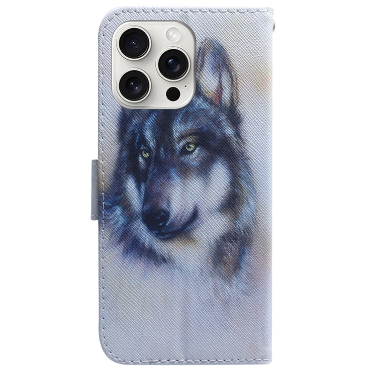For iPhone 16 Pro Max Coloured Drawing Flip Leather Phone Case(White Wolf) - iPhone 16 Pro Max Cases by PMC TechLife | Online Shopping South Africa | PMC TechLife | Buy Now Pay Later Mobicred