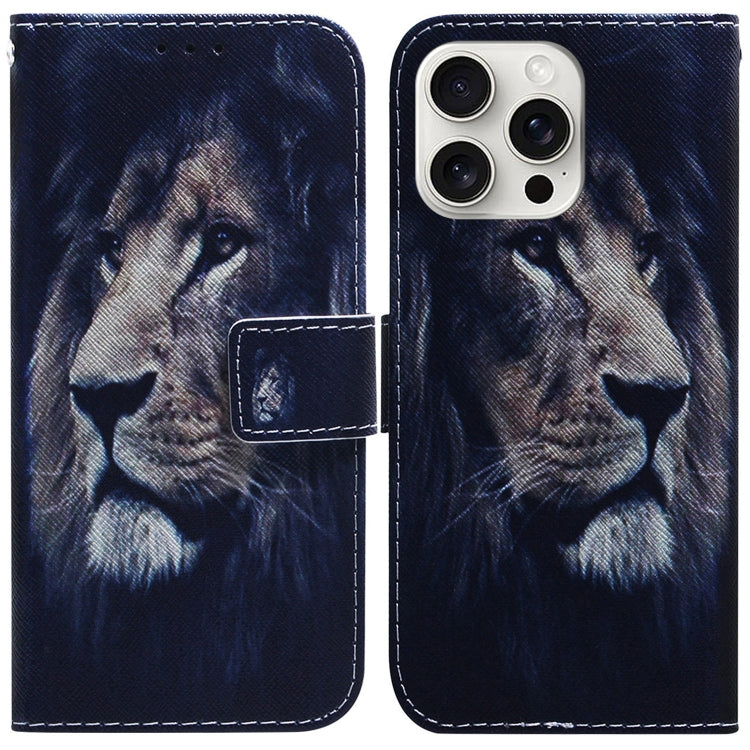 For iPhone 16 Pro Max Coloured Drawing Flip Leather Phone Case(Lion) - iPhone 16 Pro Max Cases by PMC TechLife | Online Shopping South Africa | PMC TechLife | Buy Now Pay Later Mobicred