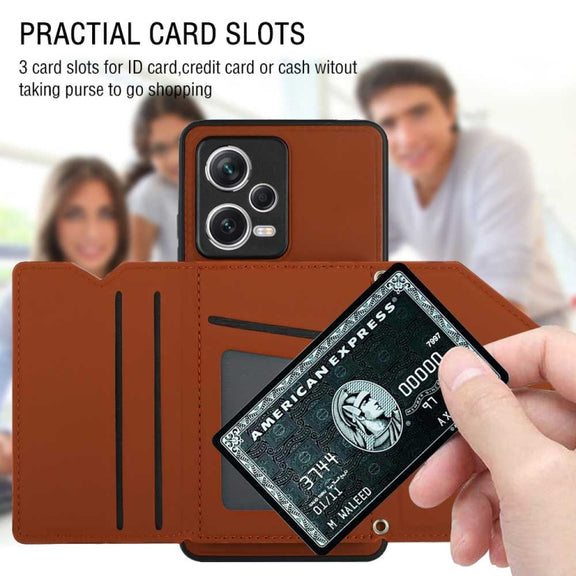For Xiaomi Redmi Note 12 Pro+ 5G Global Skin Feel PU + TPU + PC Card Slots Phone Case(Brown)