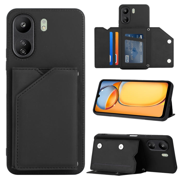 For Xiaomi Redmi 13C 4G / Poco C65 Skin Feel PU + TPU + PC Card Slots Phone Case(Black) - 13C Cases by PMC TechLife | Online Shopping South Africa | PMC TechLife | Buy Now Pay Later Mobicred