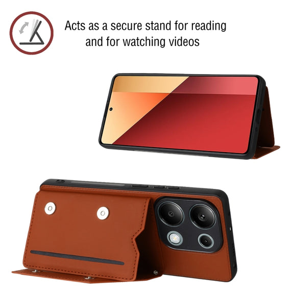 For Xiaomi Redmi Note 13 Pro 4G Global Skin Feel PU + TPU + PC Card Slots Phone Case(Brown)