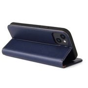 For iPhone 15 Fierre Shann PU Genuine Leather Texture Phone Case(Blue)