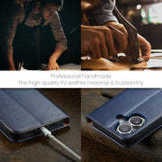 For iPhone 16 Fierre Shann PU Genuine Leather Texture Phone Case(Blue)
