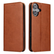 For iPhone 16 Fierre Shann PU Genuine Leather Texture Phone Case(Brown)