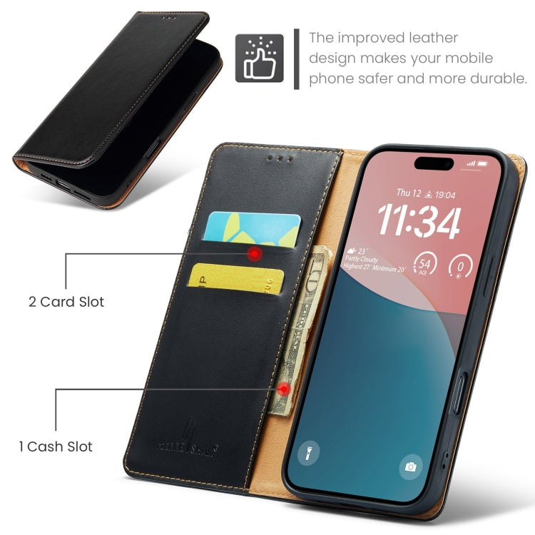For iPhone 16 Fierre Shann PU Genuine Leather Texture Phone Case(Black)