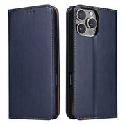 For iPhone 16 Pro Fierre Shann PU Genuine Leather Texture Phone Case(Blue)