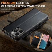 For iPhone 16 Pro Fierre Shann PU Genuine Leather Texture Phone Case(Black)