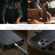 For iPhone 16 Pro Fierre Shann PU Genuine Leather Texture Phone Case(Black)