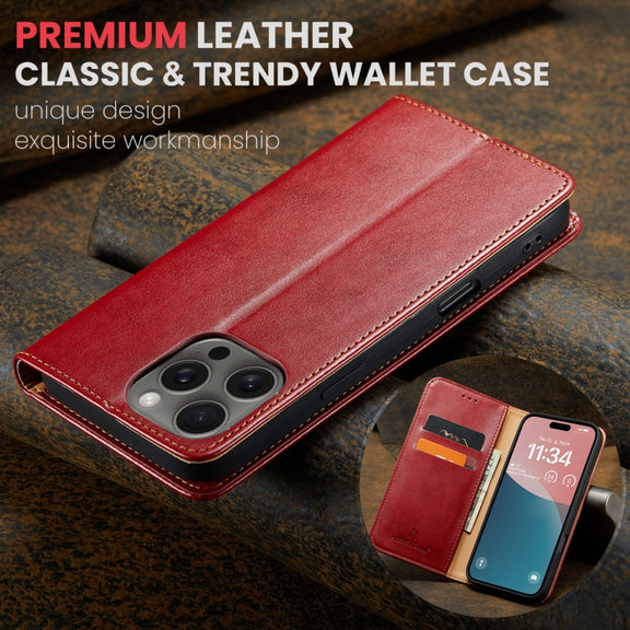 For iPhone 16 Pro Fierre Shann PU Genuine Leather Texture Phone Case(Red)