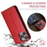 For iPhone 16 Pro Fierre Shann PU Genuine Leather Texture Phone Case(Red)