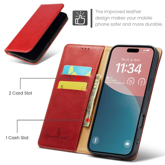 For iPhone 16 Pro Fierre Shann PU Genuine Leather Texture Phone Case(Red)