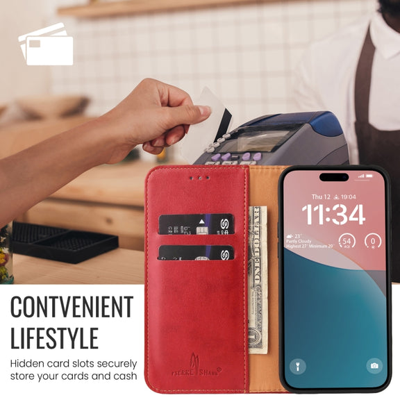 For iPhone 16 Pro Fierre Shann PU Genuine Leather Texture Phone Case(Red)