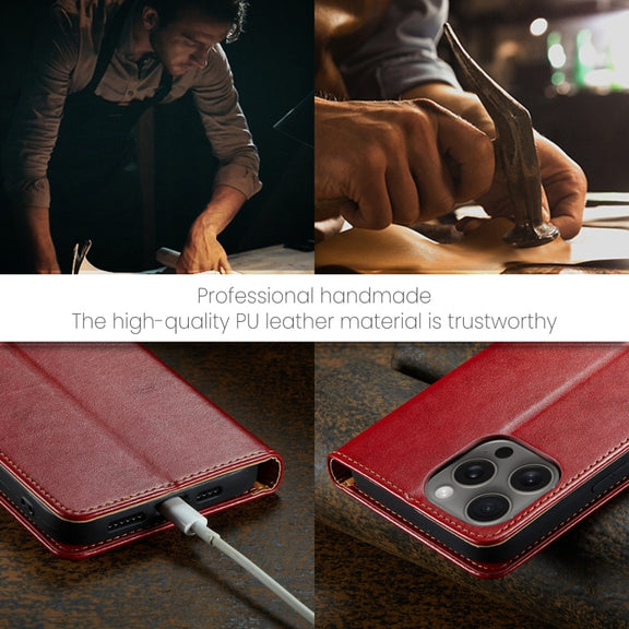For iPhone 16 Pro Fierre Shann PU Genuine Leather Texture Phone Case(Red)