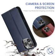 For iPhone 16 Pro Max Fierre Shann PU Genuine Leather Texture Phone Case(Blue)