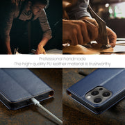 For iPhone 16 Pro Max Fierre Shann PU Genuine Leather Texture Phone Case(Blue)