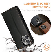 For iPhone 16 Pro Max Fierre Shann PU Genuine Leather Texture Phone Case(Black)