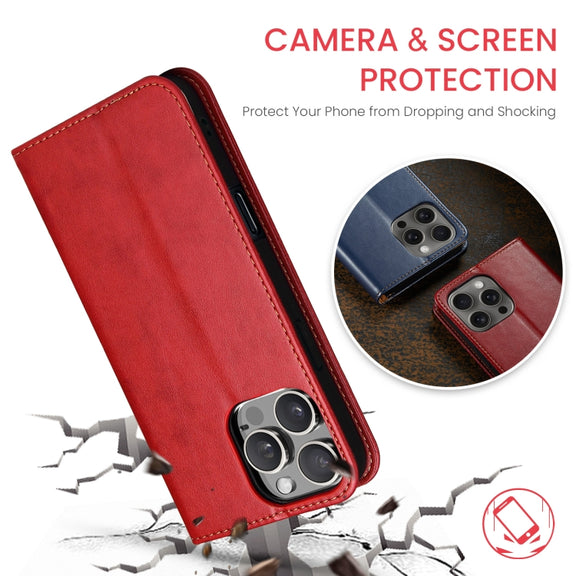 For iPhone 16 Pro Max Fierre Shann PU Genuine Leather Texture Phone Case(Red)