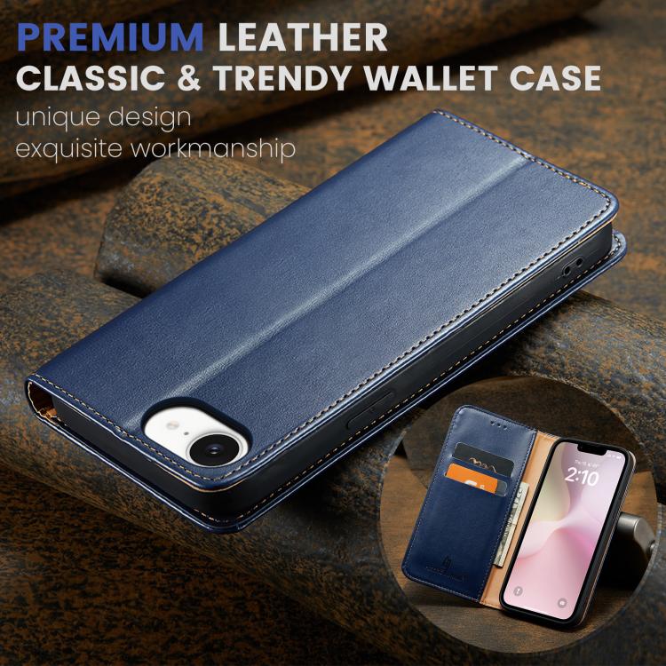 For iPhone 16e Fierre Shann PU Genuine Leather Texture Phone Case(Blue) - iPhone 16e Cases by FIERRE SHANN | Online Shopping South Africa | PMC TechLife | Buy Now Pay Later Mobicred