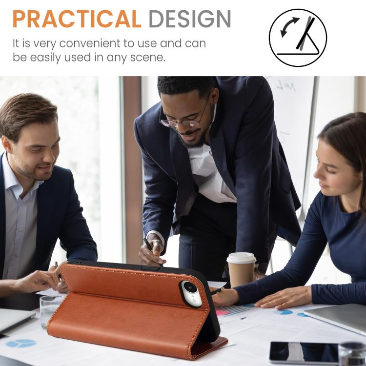 For iPhone 16e Fierre Shann PU Genuine Leather Texture Phone Case(Brown) - iPhone 16e Cases by FIERRE SHANN | Online Shopping South Africa | PMC TechLife | Buy Now Pay Later Mobicred