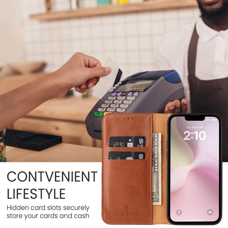 For iPhone 16e Fierre Shann PU Genuine Leather Texture Phone Case(Brown) - iPhone 16e Cases by FIERRE SHANN | Online Shopping South Africa | PMC TechLife | Buy Now Pay Later Mobicred