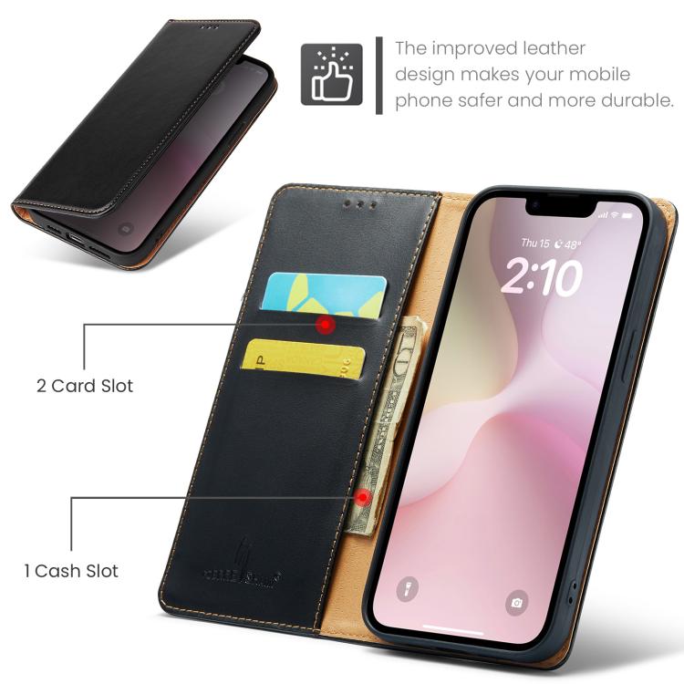 For iPhone 16e Fierre Shann PU Genuine Leather Texture Phone Case(Black) - iPhone 16e Cases by FIERRE SHANN | Online Shopping South Africa | PMC TechLife | Buy Now Pay Later Mobicred