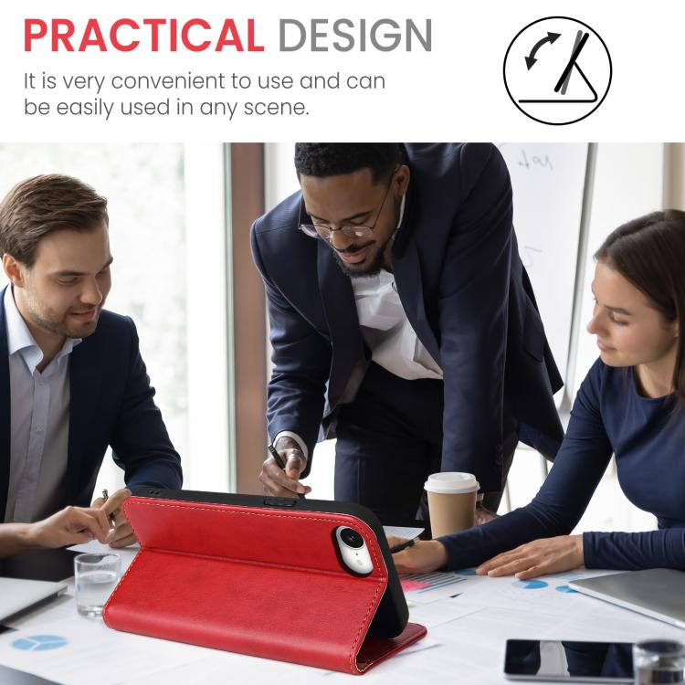 For iPhone 16e Fierre Shann PU Genuine Leather Texture Phone Case(Red) - iPhone 16e Cases by FIERRE SHANN | Online Shopping South Africa | PMC TechLife | Buy Now Pay Later Mobicred