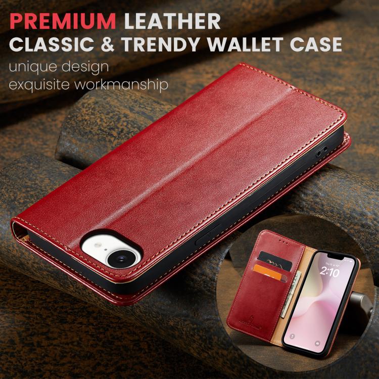 For iPhone 16e Fierre Shann PU Genuine Leather Texture Phone Case(Red) - iPhone 16e Cases by FIERRE SHANN | Online Shopping South Africa | PMC TechLife | Buy Now Pay Later Mobicred