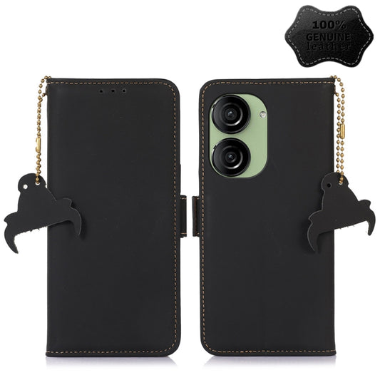 For Asus Zenfone 10 / Zenfone 9 Genuine Leather Magnetic RFID Leather Phone Case(Black) - ASUS Cases by PMC Jewellery | Online Shopping South Africa | PMC Jewellery | Buy Now Pay Later Mobicred