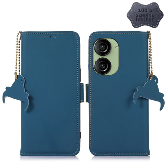For Asus Zenfone 10 / Zenfone 9 Genuine Leather Magnetic RFID Leather Phone Case(Blue) - ASUS Cases by PMC Jewellery | Online Shopping South Africa | PMC Jewellery | Buy Now Pay Later Mobicred