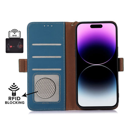 For Asus Zenfone 10 / Zenfone 9 Genuine Leather Magnetic RFID Leather Phone Case(Blue) - ASUS Cases by PMC Jewellery | Online Shopping South Africa | PMC Jewellery | Buy Now Pay Later Mobicred