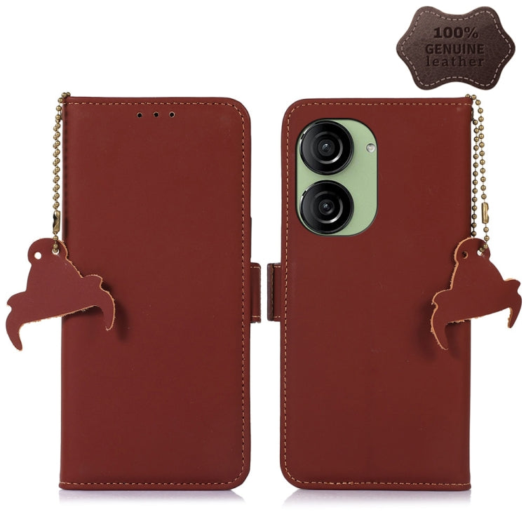For Asus Zenfone 10 / Zenfone 9 Genuine Leather Magnetic RFID Leather Phone Case(Coffee) - ASUS Cases by PMC Jewellery | Online Shopping South Africa | PMC Jewellery | Buy Now Pay Later Mobicred