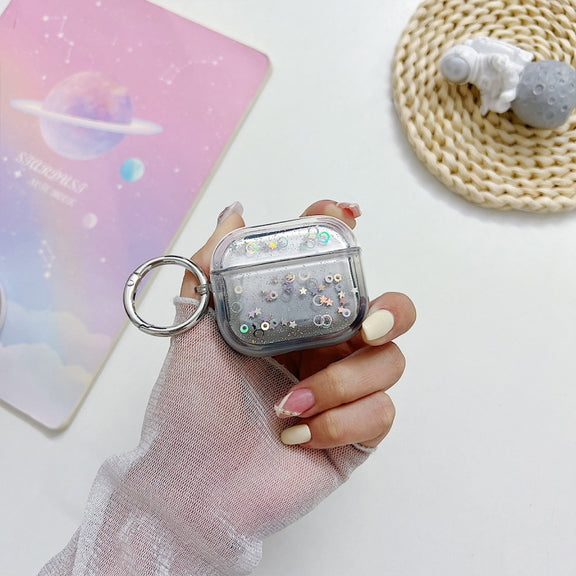 For AirPods 3 Transparent Glitter Bluetooth Earphone Protective Case(Black)