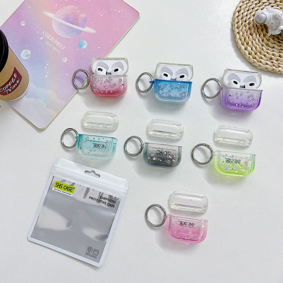 For AirPods Pro Transparent Glitter Bluetooth Earphone Protective Case(Green)