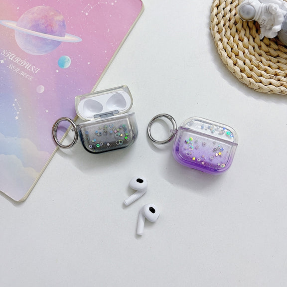 For AirPods Pro 2 Transparent Glitter Bluetooth Earphone Protective Case(Red)