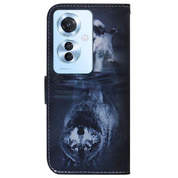 For OPPO Reno11 F Global Coloured Drawing Flip Leather Phone Case(Wolf and Dog)