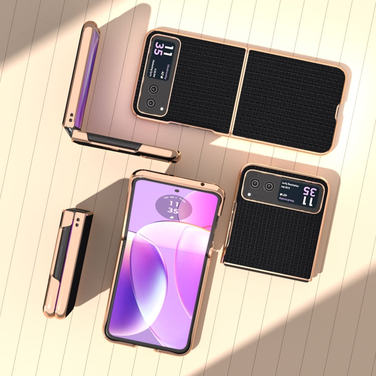 For Motorola Razr 40 Genuine Leather Luxury Series Nano Plating Phone Case(Black) - Motorola Cases by PMC TechLife | Online Shopping South Africa | PMC TechLife | Buy Now Pay Later Mobicred