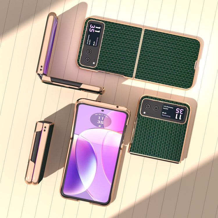 For Motorola Razr 40 Genuine Leather Luxury Series Nano Plating Phone Case(Dark Green)