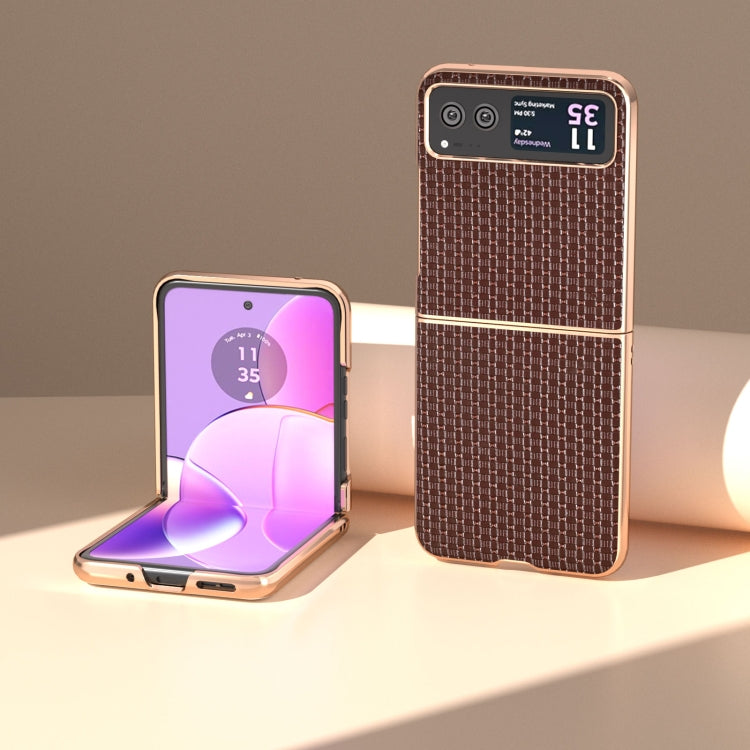 For Motorola Razr 40 Genuine Leather Luxury Series Nano Plating Phone Case(Coffee) - Motorola Cases by PMC TechLife | Online Shopping South Africa | PMC TechLife | Buy Now Pay Later Mobicred
