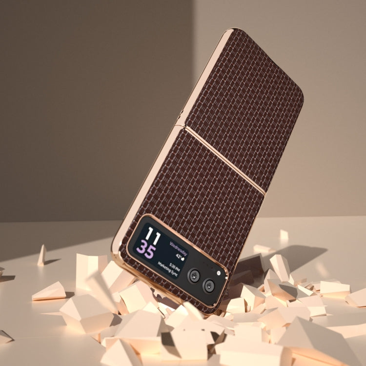 For Motorola Razr 40 Genuine Leather Luxury Series Nano Plating Phone Case(Coffee) - Motorola Cases by PMC TechLife | Online Shopping South Africa | PMC TechLife | Buy Now Pay Later Mobicred