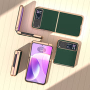 For Motorola Razr 40 Genuine Leather Silk Series Nano Plating Phone Case(Dark Green)
