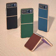 For Motorola Razr 40 Genuine Leather Silk Series Nano Plating Phone Case(Dark Green)