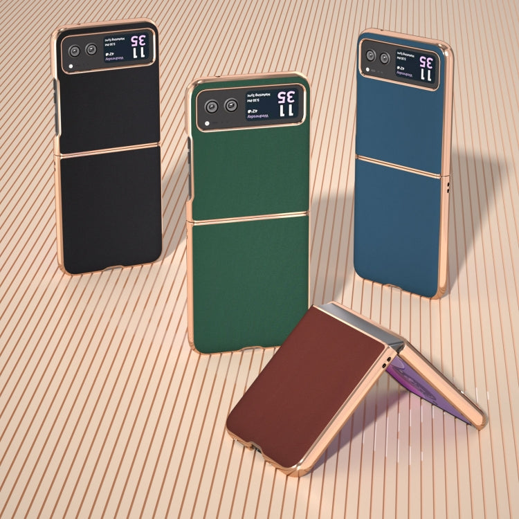For Motorola Razr 40 Genuine Leather Silk Series Nano Plating Phone Case(Dark Green)