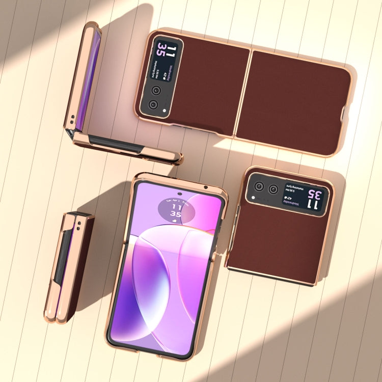 For Motorola Razr 40 Genuine Leather Silk Series Nano Plating Phone Case(Coffee) - Motorola Cases by PMC TechLife | Online Shopping South Africa | PMC TechLife | Buy Now Pay Later Mobicred