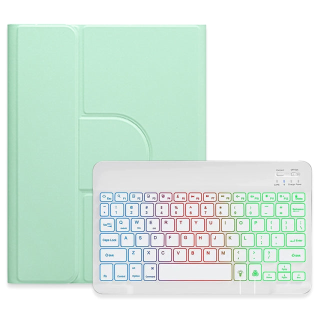 For iPad 10th Gen 10.9 2022 Three-color Backlight White 360 Degree Rotatable Bluetooth Keyboard Leather Case(Mint Green)