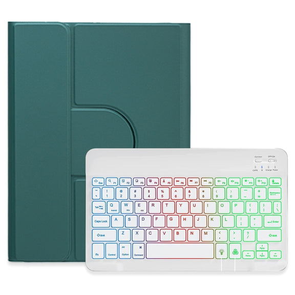 For iPad Air 2022 / iPad Pro 11 2021 Three-color Backlight White 360 Degree Rotatable Bluetooth Keyboard Leather Case(Dark Green)